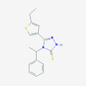 molecular formula C16H17N3S2 B456769 5-(5-ethyl-3-thienyl)-4-(1-phenylethyl)-4H-1,2,4-triazol-3-yl hydrosulfide 