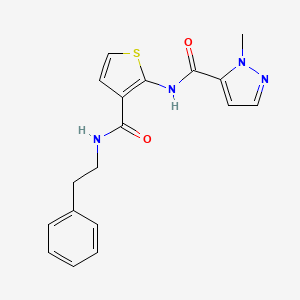 molecular formula C18H18N4O2S B4567811 1-methyl-N-{3-[(2-phenylethyl)carbamoyl]thiophen-2-yl}-1H-pyrazole-5-carboxamide 