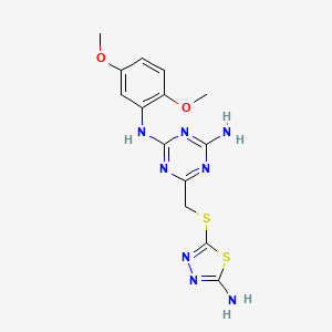 molecular formula C14H16N8O2S2 B4567889 6-{[(5-amino-1,3,4-thiadiazol-2-yl)sulfanyl]methyl}-N-(2,5-dimethoxyphenyl)-1,3,5-triazine-2,4-diamine 