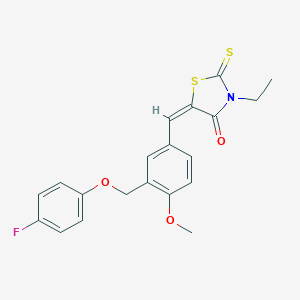 molecular formula C20H18FNO3S2 B456791 3-Ethyl-5-{3-[(4-fluorophenoxy)methyl]-4-methoxybenzylidene}-2-thioxo-1,3-thiazolidin-4-one 