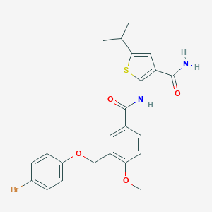 molecular formula C23H23BrN2O4S B456792 2-({3-[(4-Bromophenoxy)methyl]-4-methoxybenzoyl}amino)-5-isopropyl-3-thiophenecarboxamide 