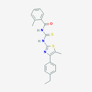 molecular formula C21H21N3OS2 B456796 N-{[4-(4-ethylphenyl)-5-methyl-1,3-thiazol-2-yl]carbamothioyl}-2-methylbenzamide 
