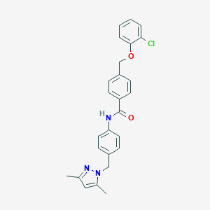 molecular formula C26H24ClN3O2 B456801 4-[(2-chlorophenoxy)methyl]-N-{4-[(3,5-dimethyl-1H-pyrazol-1-yl)methyl]phenyl}benzamide 
