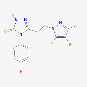 molecular formula C15H15BrFN5S B456807 5-[2-(4-bromo-3,5-dimethyl-1H-pyrazol-1-yl)ethyl]-4-(4-fluorophenyl)-4H-1,2,4-triazole-3-thiol 