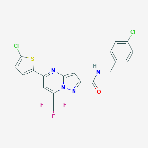 molecular formula C19H11Cl2F3N4OS B456808 N-(4-chlorobenzyl)-5-(5-chloro-2-thienyl)-7-(trifluoromethyl)pyrazolo[1,5-a]pyrimidine-2-carboxamide 