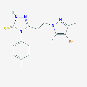 molecular formula C16H18BrN5S B456816 5-[2-(4-bromo-3,5-dimethyl-1H-pyrazol-1-yl)ethyl]-4-(4-methylphenyl)-4H-1,2,4-triazole-3-thiol 