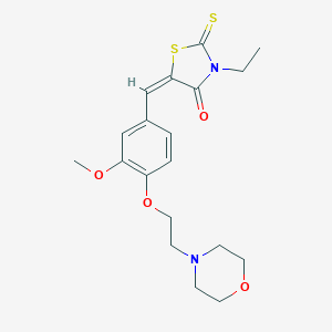 molecular formula C19H24N2O4S2 B456817 3-Ethyl-5-{3-methoxy-4-[2-(4-morpholinyl)ethoxy]benzylidene}-2-thioxo-1,3-thiazolidin-4-one 