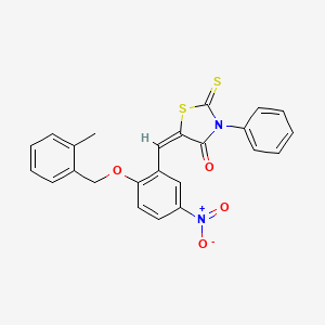 (5E)-5-[[2-[(2-methylphenyl)methoxy]-5-nitrophenyl]methylidene]-3-phenyl-2-sulfanylidene-1,3-thiazolidin-4-one