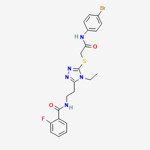 molecular formula C21H21BrFN5O2S B4568189 N-{2-[5-({2-[(4-bromophenyl)amino]-2-oxoethyl}sulfanyl)-4-ethyl-4H-1,2,4-triazol-3-yl]ethyl}-2-fluorobenzamide 