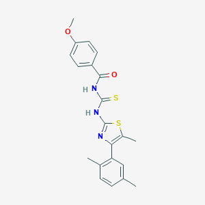 molecular formula C21H21N3O2S2 B456821 N-{[4-(2,5-dimethylphenyl)-5-methyl-1,3-thiazol-2-yl]carbamothioyl}-4-methoxybenzamide 