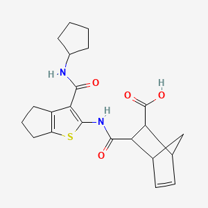 molecular formula C22H26N2O4S B4568268 3-[({3-[(CYCLOPENTYLAMINO)CARBONYL]-5,6-DIHYDRO-4H-CYCLOPENTA[B]THIOPHEN-2-YL}AMINO)CARBONYL]BICYCLO[2.2.1]HEPT-5-ENE-2-CARBOXYLIC ACID 