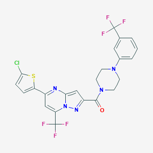 molecular formula C23H16ClF6N5OS B456827 5-(5-Chloro-2-thienyl)-7-(trifluoromethyl)-2-({4-[3-(trifluoromethyl)phenyl]-1-piperazinyl}carbonyl)pyrazolo[1,5-a]pyrimidine 