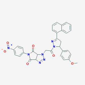 molecular formula C32H25N7O6 B456833 1-{2-[5-(4-methoxyphenyl)-3-(naphthalen-1-yl)-4,5-dihydro-1H-pyrazol-1-yl]-2-oxoethyl}-5-(4-nitrophenyl)-3a,6a-dihydropyrrolo[3,4-d][1,2,3]triazole-4,6(1H,5H)-dione 
