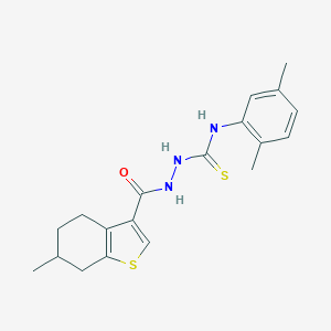 molecular formula C19H23N3OS2 B456836 N-(2,5-dimethylphenyl)-2-[(6-methyl-4,5,6,7-tetrahydro-1-benzothien-3-yl)carbonyl]hydrazinecarbothioamide 