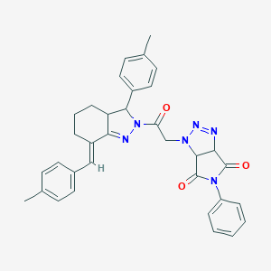 molecular formula C34H32N6O3 B456845 1-{2-[(7E)-7-(4-methylbenzylidene)-3-(4-methylphenyl)-3,3a,4,5,6,7-hexahydro-2H-indazol-2-yl]-2-oxoethyl}-5-phenyl-3a,6a-dihydropyrrolo[3,4-d][1,2,3]triazole-4,6(1H,5H)-dione 