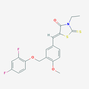 molecular formula C20H17F2NO3S2 B456846 5-{3-[(2,4-Difluorophenoxy)methyl]-4-methoxybenzylidene}-3-ethyl-2-thioxo-1,3-thiazolidin-4-one 
