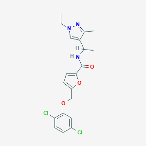 molecular formula C20H21Cl2N3O3 B456849 5-[(2,5-dichlorophenoxy)methyl]-N-[1-(1-ethyl-3-methyl-1H-pyrazol-4-yl)ethyl]-2-furamide 