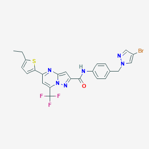 molecular formula C24H18BrF3N6OS B456852 N-{4-[(4-bromo-1H-pyrazol-1-yl)methyl]phenyl}-5-(5-ethyl-2-thienyl)-7-(trifluoromethyl)pyrazolo[1,5-a]pyrimidine-2-carboxamide 