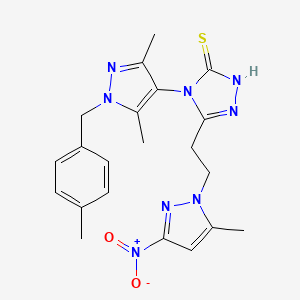 molecular formula C21H24N8O2S B4568521 4-[3,5-DIMETHYL-1-(4-METHYLBENZYL)-1H-PYRAZOL-4-YL]-5-[2-(5-METHYL-3-NITRO-1H-PYRAZOL-1-YL)ETHYL]-4H-1,2,4-TRIAZOL-3-YLHYDROSULFIDE 