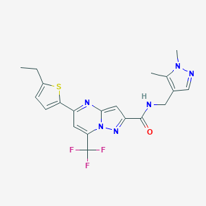 molecular formula C20H19F3N6OS B456855 N-[(1,5-dimethyl-1H-pyrazol-4-yl)methyl]-5-(5-ethylthiophen-2-yl)-7-(trifluoromethyl)pyrazolo[1,5-a]pyrimidine-2-carboxamide 