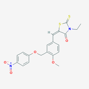 molecular formula C20H18N2O5S2 B456861 3-Ethyl-5-[3-({4-nitrophenoxy}methyl)-4-methoxybenzylidene]-2-thioxo-1,3-thiazolidin-4-one 
