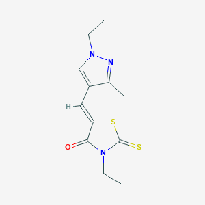 molecular formula C12H15N3OS2 B456862 3-ethyl-5-[(1-ethyl-3-methyl-1H-pyrazol-4-yl)methylene]-2-thioxo-1,3-thiazolidin-4-one 