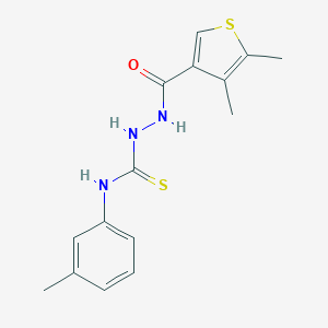 molecular formula C15H17N3OS2 B456865 2-[(4,5-dimethyl-3-thienyl)carbonyl]-N-(3-methylphenyl)hydrazinecarbothioamide 