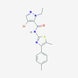 molecular formula C17H17BrN4OS B456875 4-bromo-1-ethyl-N-[5-methyl-4-(4-methylphenyl)-1,3-thiazol-2-yl]-1H-pyrazole-5-carboxamide 