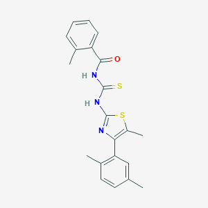 molecular formula C21H21N3OS2 B456876 N-{[4-(2,5-dimethylphenyl)-5-methyl-1,3-thiazol-2-yl]carbamothioyl}-2-methylbenzamide 
