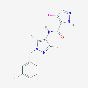 molecular formula C16H15FIN5O B456881 N-[1-(3-fluorobenzyl)-3,5-dimethyl-1H-pyrazol-4-yl]-4-iodo-1H-pyrazole-3-carboxamide 