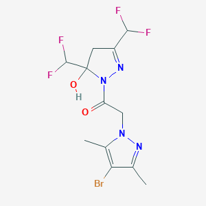 molecular formula C12H13BrF4N4O2 B456882 1-[(4-bromo-3,5-dimethyl-1H-pyrazol-1-yl)acetyl]-3,5-bis(difluoromethyl)-4,5-dihydro-1H-pyrazol-5-ol 