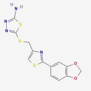 molecular formula C13H10N4O2S3 B4568888 5-({[2-(1,3-Benzodioxol-5-yl)-1,3-thiazol-4-yl]methyl}sulfanyl)-1,3,4-thiadiazol-2-amine 