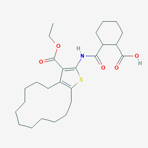 molecular formula C26H39NO5S B456894 2-({[3-(ethoxycarbonyl)-5,6,7,8,9,10,11,12,13,14-decahydro-4H-cyclotrideca[b]thien-2-yl]amino}carbonyl)cyclohexanecarboxylic acid 