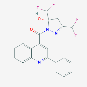 molecular formula C21H15F4N3O2 B456901 3,5-bis(difluoromethyl)-1-[(2-phenyl-4-quinolinyl)carbonyl]-4,5-dihydro-1H-pyrazol-5-ol 