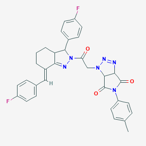 3-[2-[(7E)-3-(4-fluorophenyl)-7-[(4-fluorophenyl)methylidene]-3a,4,5,6-tetrahydro-3H-indazol-2-yl]-2-oxoethyl]-5-(4-methylphenyl)-3a,6a-dihydropyrrolo[3,4-d]triazole-4,6-dione