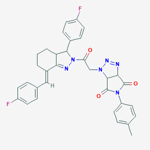 molecular formula C33H28F2N6O3 B456909 3-[2-[(7E)-3-(4-fluorophenyl)-7-[(4-fluorophenyl)methylidene]-3a,4,5,6-tetrahydro-3H-indazol-2-yl]-2-oxoethyl]-5-(4-methylphenyl)-3a,6a-dihydropyrrolo[3,4-d]triazole-4,6-dione 