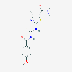 molecular formula C16H18N4O3S2 B456916 2-({[(4-methoxybenzoyl)amino]carbothioyl}amino)-N,N,4-trimethyl-1,3-thiazole-5-carboxamide 