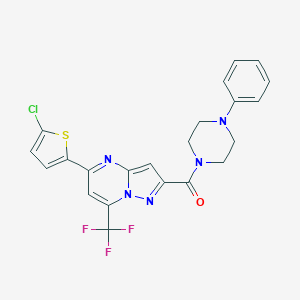 molecular formula C22H17ClF3N5OS B456917 5-(5-Chloro-2-thienyl)-2-[(4-phenyl-1-piperazinyl)carbonyl]-7-(trifluoromethyl)pyrazolo[1,5-a]pyrimidine 