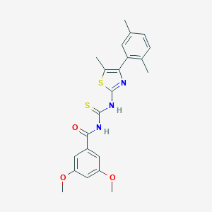 molecular formula C22H23N3O3S2 B456919 N-{[4-(2,5-dimethylphenyl)-5-methyl-1,3-thiazol-2-yl]carbamothioyl}-3,5-dimethoxybenzamide 