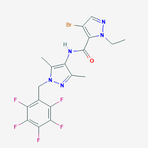 molecular formula C18H15BrF5N5O B456922 4-bromo-N-[3,5-dimethyl-1-(2,3,4,5,6-pentafluorobenzyl)-1H-pyrazol-4-yl]-1-ethyl-1H-pyrazole-5-carboxamide 