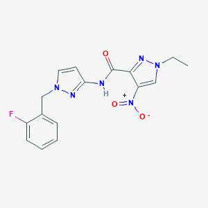 molecular formula C16H15FN6O3 B456928 1-ethyl-N-[1-(2-fluorobenzyl)-1H-pyrazol-3-yl]-4-nitro-1H-pyrazole-3-carboxamide 