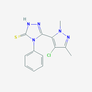 molecular formula C13H12ClN5S B456929 5-(4-chloro-1,3-dimethyl-1H-pyrazol-5-yl)-4-phenyl-4H-1,2,4-triazol-3-yl hydrosulfide 