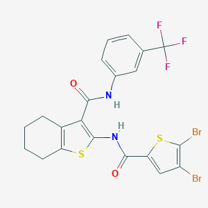 molecular formula C21H15Br2F3N2O2S2 B456936 2-{[(4,5-dibromo-2-thienyl)carbonyl]amino}-N-[3-(trifluoromethyl)phenyl]-4,5,6,7-tetrahydro-1-benzothiophene-3-carboxamide 