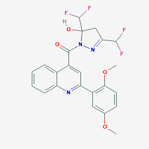 molecular formula C23H19F4N3O4 B456938 [3,5-bis(difluoromethyl)-5-hydroxy-4,5-dihydro-1H-pyrazol-1-yl][2-(2,5-dimethoxyphenyl)quinolin-4-yl]methanone 