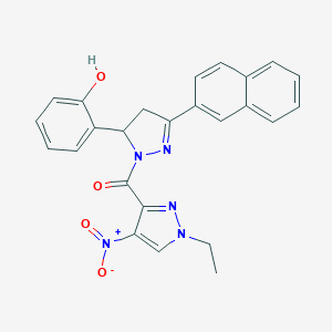 molecular formula C25H21N5O4 B456939 2-[1-({1-ethyl-4-nitro-1H-pyrazol-3-yl}carbonyl)-3-(2-naphthyl)-4,5-dihydro-1H-pyrazol-5-yl]phenol 