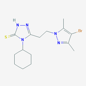 molecular formula C15H22BrN5S B456940 5-[2-(4-bromo-3,5-dimethyl-1H-pyrazol-1-yl)ethyl]-4-cyclohexyl-4H-1,2,4-triazole-3-thiol 