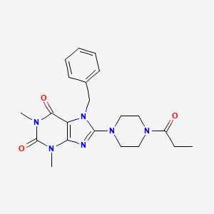 molecular formula C21H26N6O3 B4569403 7-苄基-1,3-二甲基-8-(4-丙酰-1-哌嗪基)-3,7-二氢-1H-嘌呤-2,6-二酮 