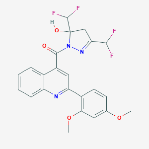 molecular formula C23H19F4N3O4 B456941 [3,5-bis(difluoromethyl)-5-hydroxy-4,5-dihydro-1H-pyrazol-1-yl][2-(2,4-dimethoxyphenyl)quinolin-4-yl]methanone 