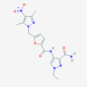 molecular formula C17H19N7O5 B4569410 4-({5-[(3,5-二甲基-4-硝基-1H-吡唑-1-基)甲基]-2-呋喃甲酰}氨基)-1-乙基-1H-吡唑-3-甲酰胺 