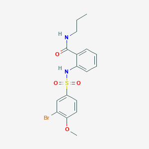 molecular formula C17H19BrN2O4S B4569431 2-{[(3-溴-4-甲氧基苯基)磺酰基]氨基}-N-丙基苯甲酰胺 